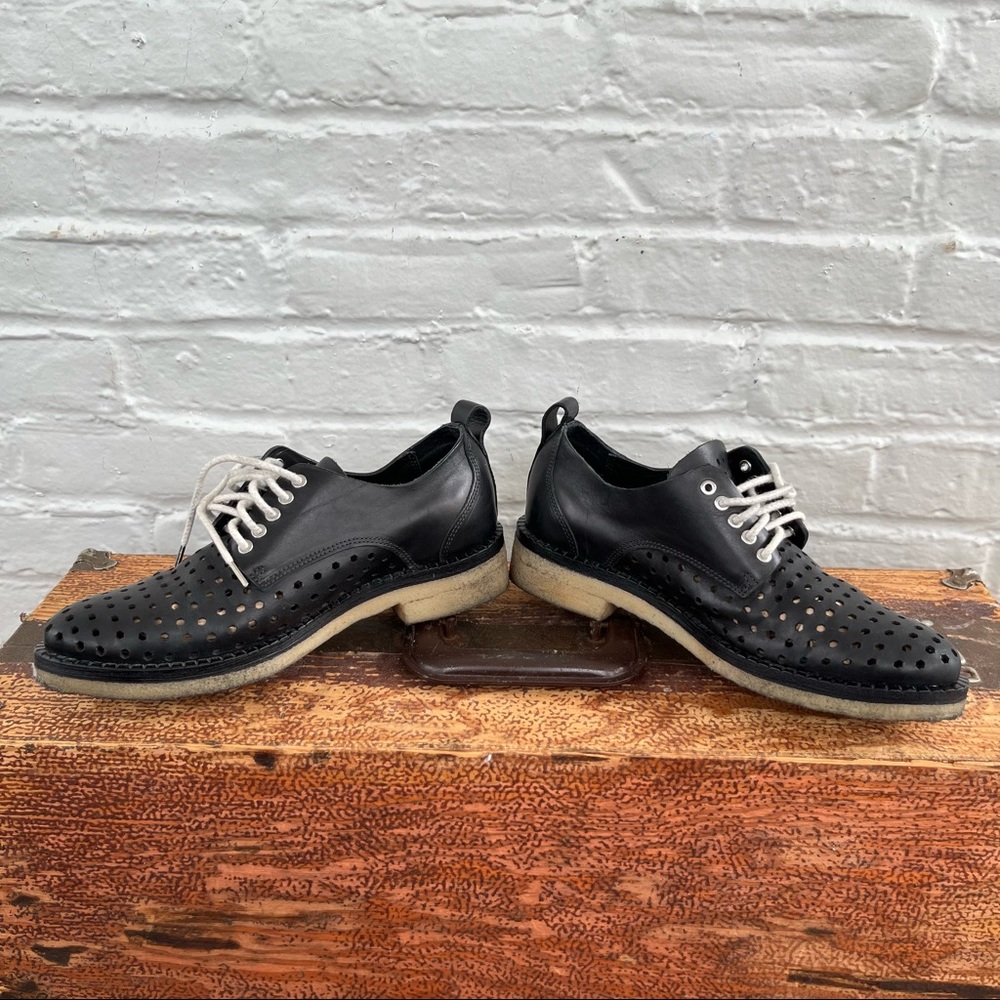 rag & bone Black Perforated Leather Lace-Up Flats